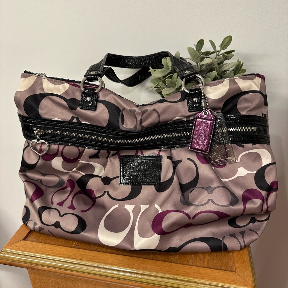 Coach Women's Tote Bag - Black and Purple Pattern